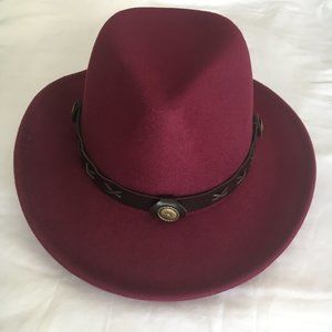 Red wine banded fedora